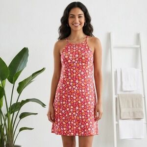NWT BP Nordstrom Mini Dress Small Pink Retro Floral Sleeveless Stretch Halter